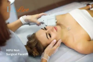 Woman having Hi-Fu to reduce wrinkles Westcliff-on-Sea.