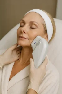 Woman receiving HIFU non surgical facelift treatment Westcliff-on-Sea