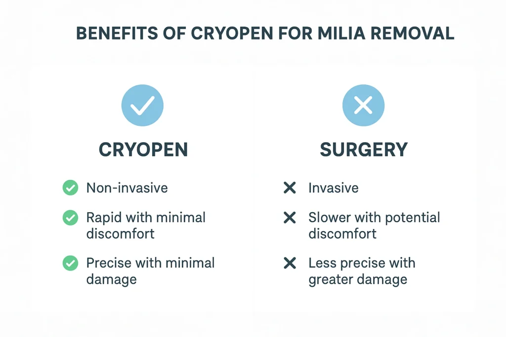 Benefits of cryopen for milia removal Westcliff-on-Sea compared to surgical treatments.
