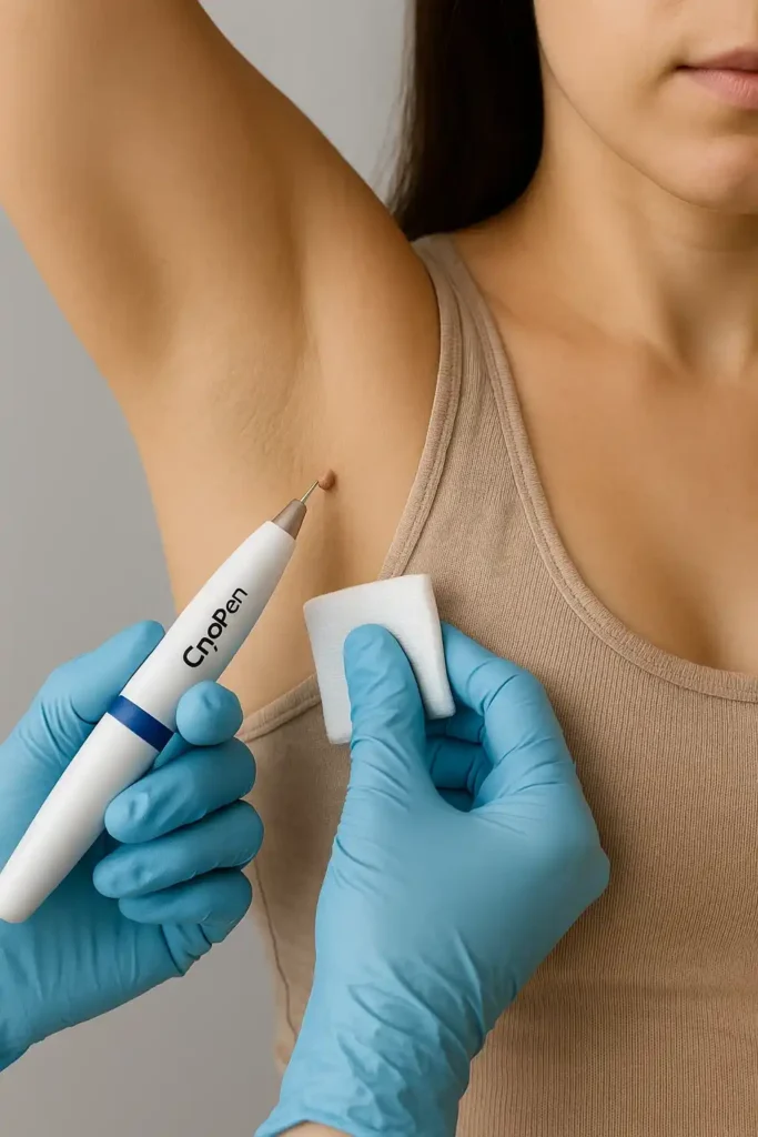 woman having cryopen to remove underarm skin tags Westcliff-on-Sea