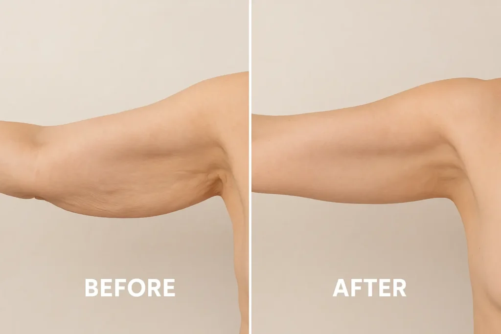 Picture of LA LIPO Westcliff-on-Sea before and after results of skin tightening treatment on the upper arms.