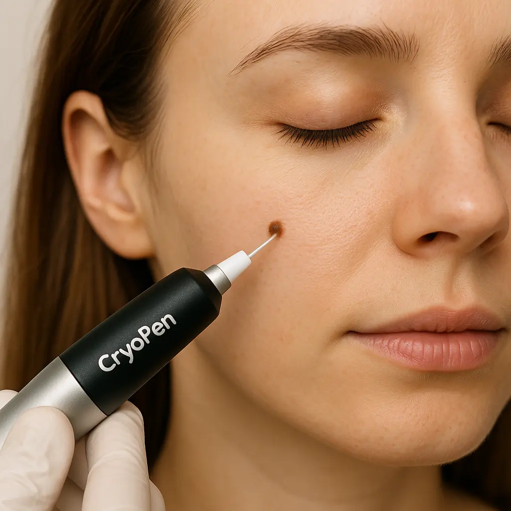 woman receiving facial mole removal Westcliff-on-Sea using cryopen